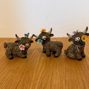 Spring Highland Cow Figurines with Floral Accents